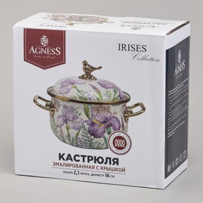 КАСТРЮЛЯ AGNESS ЭМАЛИРОВАННАЯ С КРЫШКОЙ СЕРИЯ ФЛАНДРИЯ, 2,1Л, ДИА.16СМ-1
