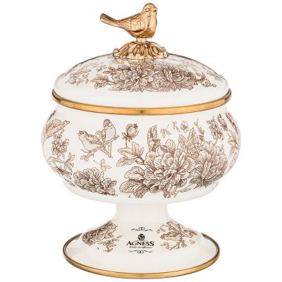 САХАРНИЦА AGNESS ЭМАЛИРОВАННАЯ НА НОЖКЕ, СЕРИЯ ROYAL GARDEN 0,85Л-0