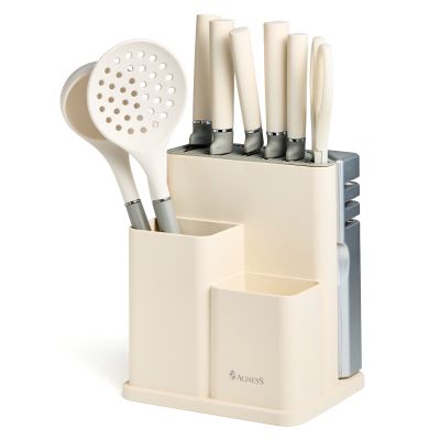 НАБОР AGNESS ИЗ 11ПР: 5 НОЖЕЙ,ПОЛОВНИК,ЛОПАТКА,ШУМОВКА,ПОДСТАВКА,НОЖЕТОЧКА,НОЖНИЦЫ, ЦВЕТ:БЕЛЫЙ/СЕРЫЙ-0