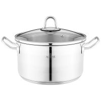 КАСТРЮЛЯ AGNESS 22X12 СМ 4,2 Л ВЫСОКОКАЧЕСТВЕННАЯ НЕРЖ СТАЛЬ 18/10 СО СТЕКЛ.КРЫШКОЙ