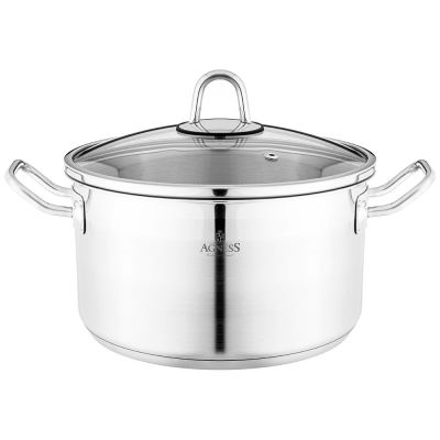 КАСТРЮЛЯ AGNESS 22X12 СМ 4,2 Л ВЫСОКОКАЧЕСТВЕННАЯ НЕРЖ СТАЛЬ 18/10 СО СТЕКЛ.КРЫШКОЙ-0