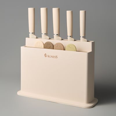 НАБОР AGNESS ИЗ 10ПР: 5 НОЖЕЙ, 4 ДОСКИ И ПОДСТАВКА, ЦВЕТ: БЕЖЕВЫЙ-3