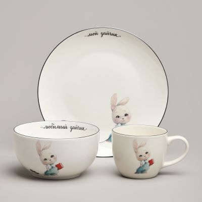 НАБОР ПОСУДЫ LEFARD МОЙ ЗАЙЧИК, 3 ПР.: САЛАТНИК 470МЛ, ТАРЕЛКА 20СМ, КРУЖКА 220МЛ-0