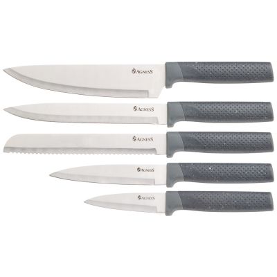 НАБОР AGNESS ИЗ 9ПР: 5 НОЖЕЙ, ПОЛОВНИК, ЛОПАТКА И ШУМОВКА, ВРАЩАЮЩАЯСЯ ПОДСТАВКА, ЦВЕТ: СЕРЫЙ-2
