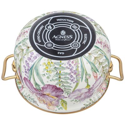 КАСТРЮЛЯ ЭМАЛИРОВАННАЯ AGNESS С КРЫШКОЙ, СЕРИЯ IRISES, 2,1Л, ДИА.16СМ ПОДХОДИТ ДЛЯ ИНД. ПЛИТ-3