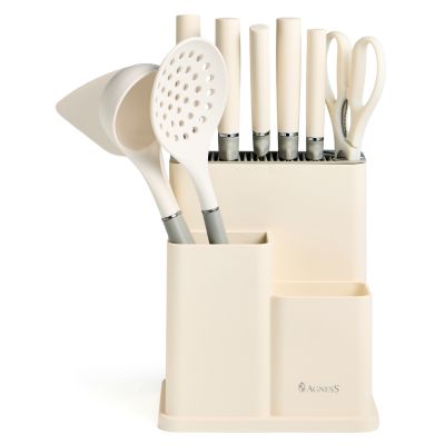 НАБОР AGNESS ИЗ 11ПР: 5 НОЖЕЙ,ПОЛОВНИК,ЛОПАТКА,ШУМОВКА,ПОДСТАВКА,НОЖЕТОЧКА,НОЖНИЦЫ, ЦВЕТ:БЕЛЫЙ/СЕРЫЙ-4