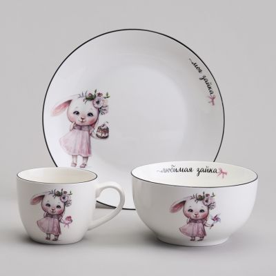 НАБОР ПОСУДЫ LEFARD МОЯ ЗАЙКА, 3 ПР.: САЛАТНИК 470МЛ, ТАРЕЛКА 20СМ, КРУЖКА 220МЛ-0