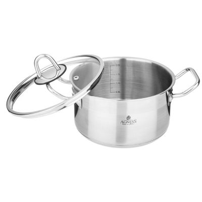 КАСТРЮЛЯ AGNESS 22X12 СМ 4,2 Л ВЫСОКОКАЧЕСТВЕННАЯ НЕРЖ СТАЛЬ 18/10 СО СТЕКЛ.КРЫШКОЙ-2