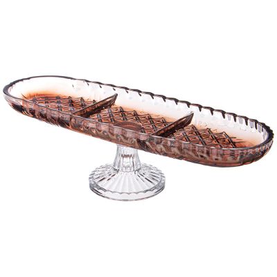 БЛЮДО НА НОЖКЕ 3 СЕКЦИИ BROWN, 39*14 СМ-0