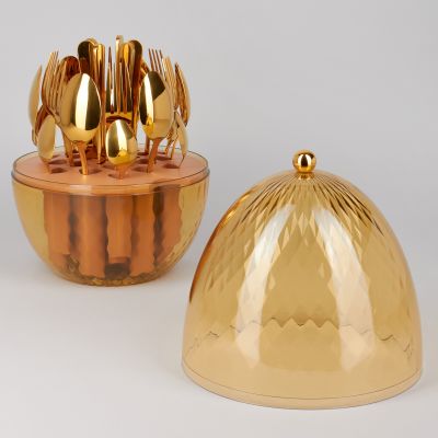 НАБОР СТОЛОВЫХ ПРИБОРОВ НА ВРАЩАЮЩЕЙСЯ ПОДСТАВКЕ, 24ПР, ПВД ПОКРЫТИЕ-0