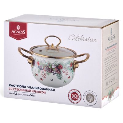 КАСТРЮЛЯ ЭМАЛИРОВАННАЯ AGNESS СО СТЕКЛЯННОЙ КРЫШКОЙ СЕРИЯ 