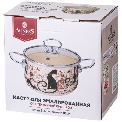 КАСТРЮЛЯ ЭМАЛИРОВАННАЯ AGNESS СО СТЕКЛЯННОЙ КРЫШКОЙ СЕРИЯ 