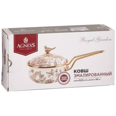 КОВШ AGNESS ЭМАЛИРОВАННЫЙ, СЕРИЯ ЯБЛОНЕВЫЙ САД 14СМ/0,9Л D=14 СМ  ДЛИНА=31СМ ПОДХОДИТ ДЛЯ ИНДУКЦИОН-1