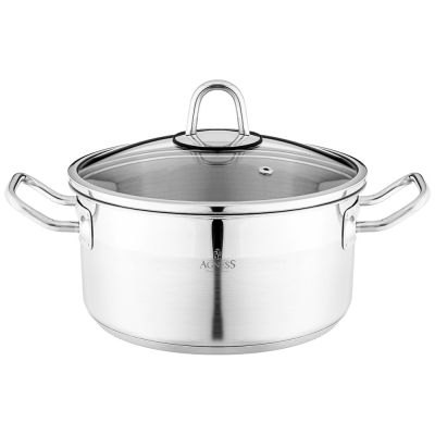 КАСТРЮЛЯ AGNESS 20X10 СМ  2,8 Л ВЫСОКОКАЧЕСТВЕННАЯ НЕРЖ СТАЛЬ 18/10 СО СТЕКЛ.КРЫШКОЙ-0