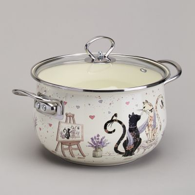 КАСТРЮЛЯ AGNESS ЭМАЛИРОВАННАЯ СО СТЕКЛЯННОЙ КРЫШКОЙ СЕРИЯ 