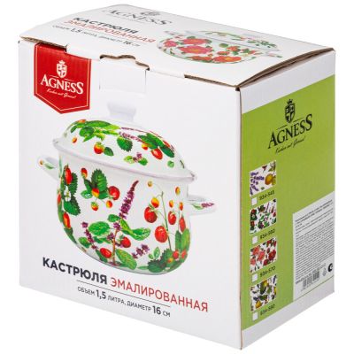 КАСТРЮЛЯ AGNESS ЭМАЛИРОВАННАЯ С ЭМАЛ.КРЫШКОЙ СЕРИЯ 