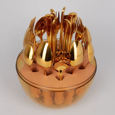 НАБОР СТОЛОВЫХ ПРИБОРОВ НА ВРАЩАЮЩЕЙСЯ ПОДСТАВКЕ, 24ПР., СТАЛЬ 18/10, ПВД ПОКРЫТИЕ-5