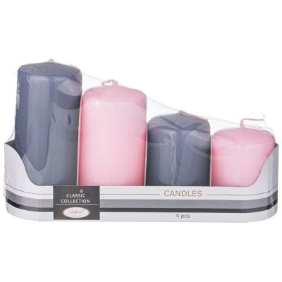 НАБОР СВЕЧЕЙ ADPAL ИЗ 4 ШТ 7/8/10/12*5 СМ СЕРЫЙ И ЛАВАНДОВЫЙ-1