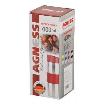 ТЕРМОКРУЖКА AGNESS 400 МЛ. С СИЛИКОНОВОЙ ВСТАВКОЙ И КНОПКОЙ-СТОППЕРОМ (КОР=24ШТ.)-1