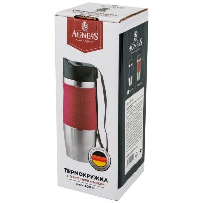 ТЕРМОКРУЖКА AGNESS 360 МЛ С КНОПКОЙ-СТОППЕРОМ (КОР=30ШТ.)-1