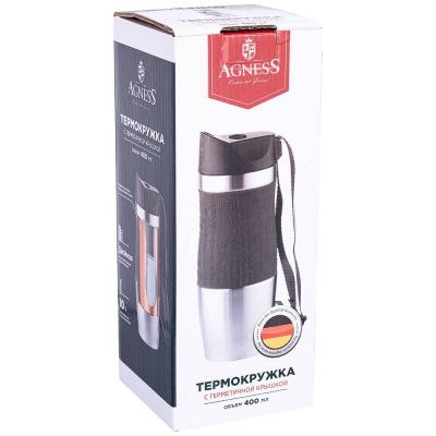 ТЕРМОКРУЖКА AGNESS 360 МЛ С КНОПКОЙ-СТОППЕРОМ, ЦВЕТ: ЧЕРНЫЙ(КОР=30ШТ.)-1