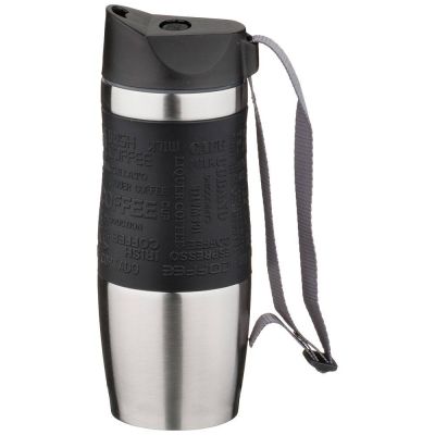 ТЕРМОКРУЖКА AGNESS 360 МЛ С КНОПКОЙ-СТОППЕРОМ, ЦВЕТ: ЧЕРНЫЙ(КОР=30ШТ.)-0