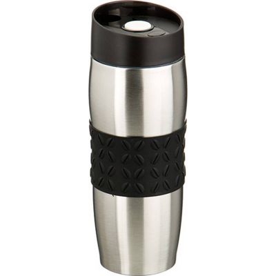 ТЕРМОКРУЖКА AGNESS 400 МЛ. С СИЛИКОНОВОЙ ВСТАВКОЙ И КНОПКОЙ-СТОППЕРОМ (КОР=24ШТ.)-0