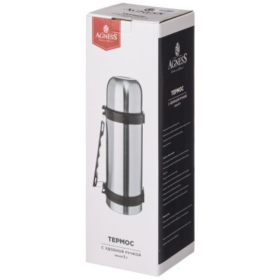 ТЕРМОС AGNESS УНИВЕРСАЛЬНЫЙ 1000 МЛ КРЫШКА-ЧАШКА, ВИНТОВАЯ ПРОБКА, УЗКОЕ ГОРЛО, КОЛБА НЖС-1