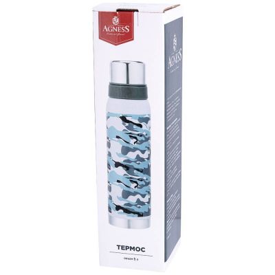 ТЕРМОС AGNESS С УЗКИМ ГОРЛОМ И 2-МЯ КРЫШКАМИ-ЧАШКАМИ, 1000МЛ, КОЛБА НЖС (КОР=12ШТ.)-1
