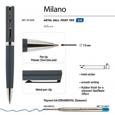 Ручка шариковая автоматическая MILANO, синий-1