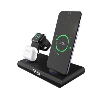 Часы электронные Abbatt мультифункциональные с беспроводной зарядкой, черный-1