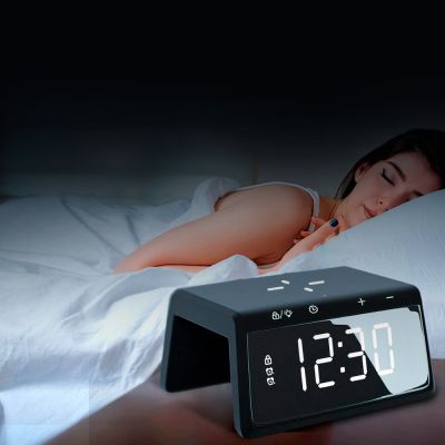 Часы настольные Bridge с функцией беспроводной зарядки, черный-2