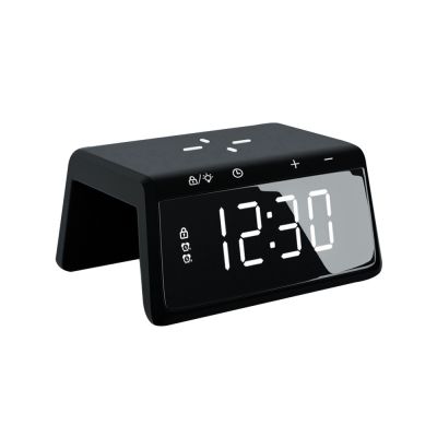 Часы настольные Bridge с функцией беспроводной зарядки, черный-0