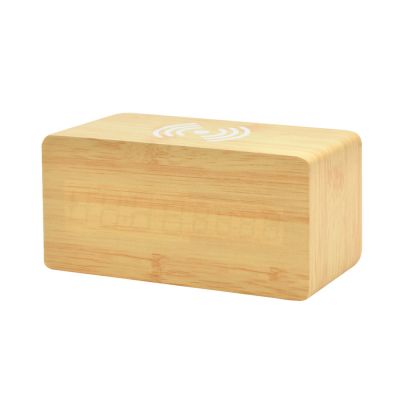 Многофункциональные часы - погодная станция с беспроводной зарядкой, бежевые-1