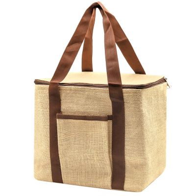 Сумка-холодильник из джутовой ткани Snow 290 г/см, бежевая-0