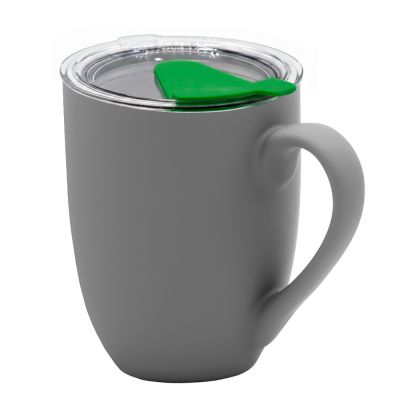 Кружка с крышкой Velvet Duo, софт-тач, тёмно-серая/зелёная-0