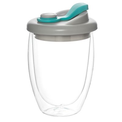 Стакан стеклянный "Lotos" с двойными стенками и крышкой, голубой-0