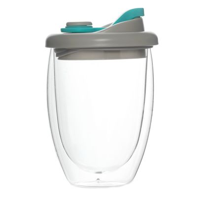 Стакан стеклянный "Lotos" с двойными стенками и крышкой, голубой-1