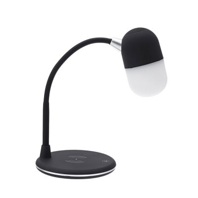 Лампа с колонкой и беспроводной зарядкой Alladin, черная-3