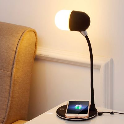 Лампа с колонкой и беспроводной зарядкой Alladin, черная-5