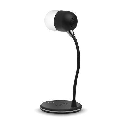 Лампа с колонкой и беспроводной зарядкой Alladin, черная-2