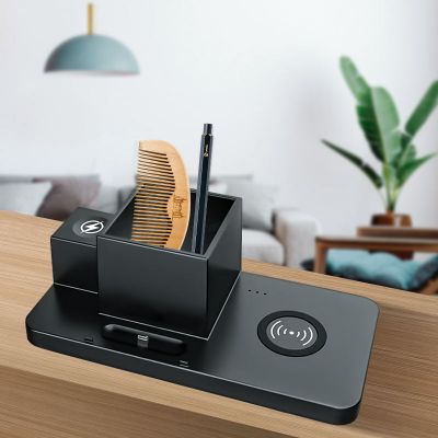 Настольный органайзер Medow c беспроводной зарядкой 15W, черный-2