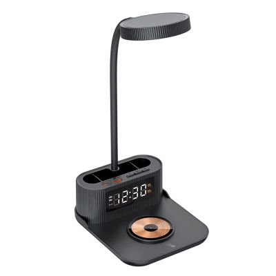 Настольный органайзер Crolly c беспроводной зарядкой 15W и лампой, черный-2
