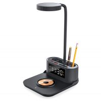 Настольный органайзер Crolly c беспроводной зарядкой 15W и лампой, черный