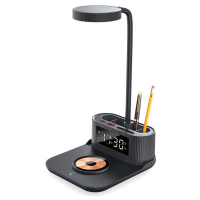 Настольный органайзер Crolly c беспроводной зарядкой 15W и лампой, черный-0