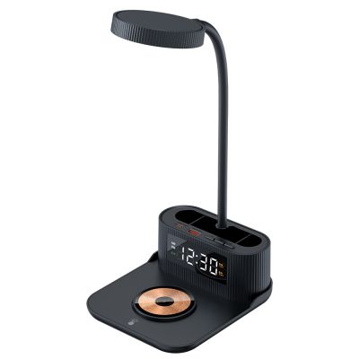 Настольный органайзер Crolly c беспроводной зарядкой 15W и лампой, черный-1
