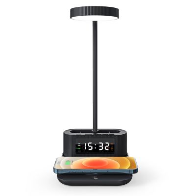 Настольный органайзер Crolly c беспроводной зарядкой 15W и лампой, черный-3