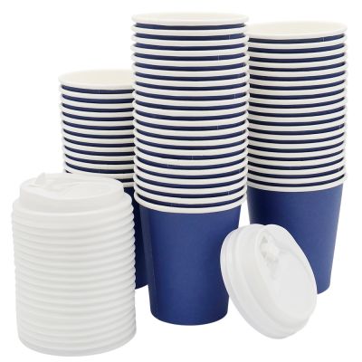 Набор бумажных стаканов с крышкой 8 унций (240 мл), 50 шт-0