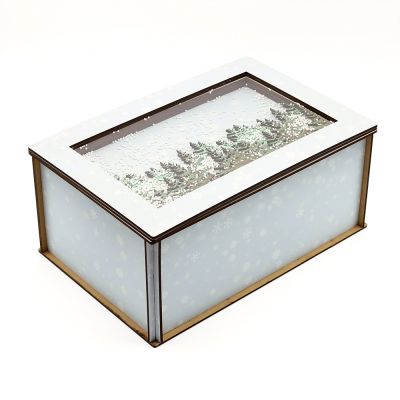 Лес в снегу (прямоугольная, светлая)  - упаковка новогодняя из дерева-1