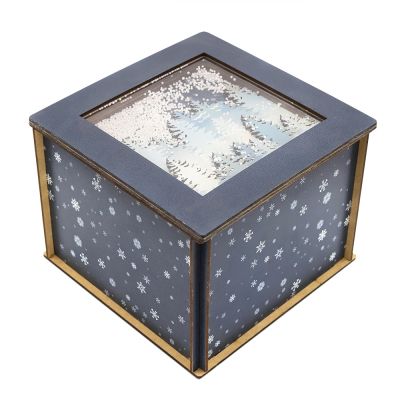 Лес в снегу (квадратная, темная) - упаковка новогодняя из дерева-1